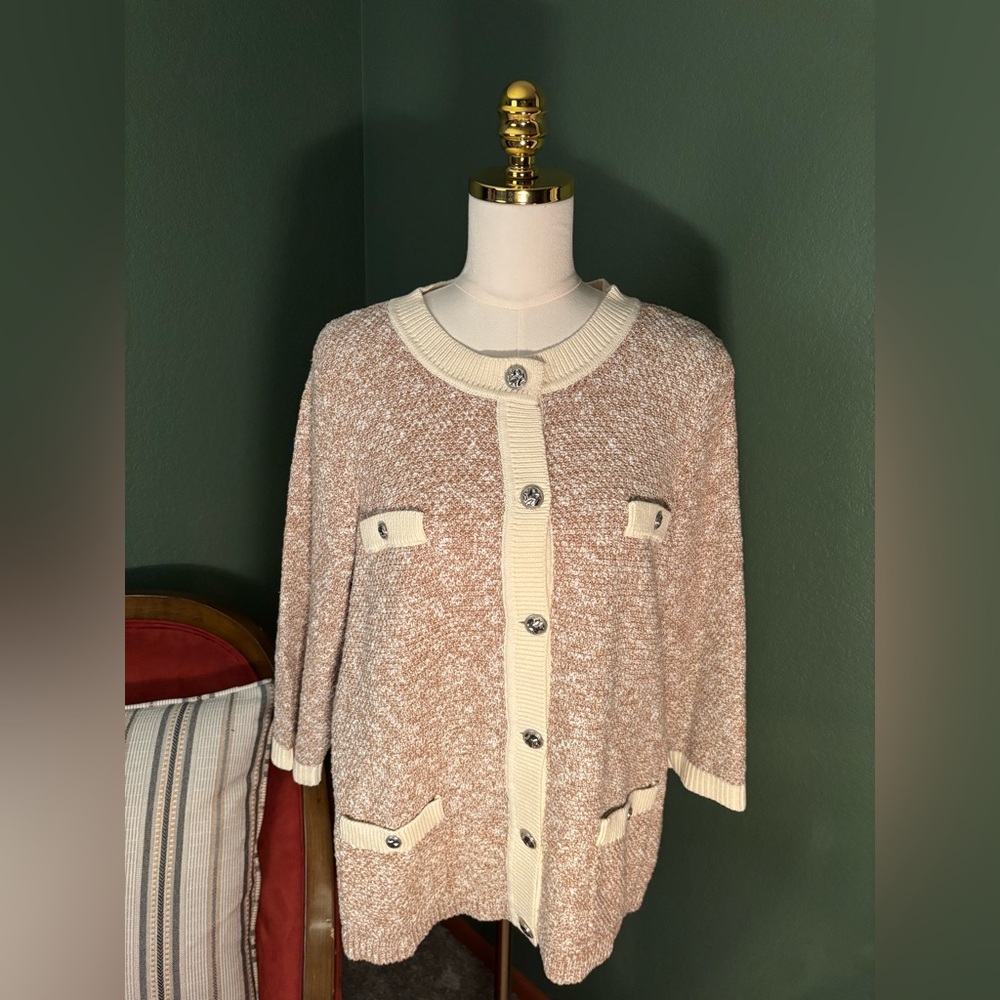 New J. Jill Cream and Tan Cardigan Sweater